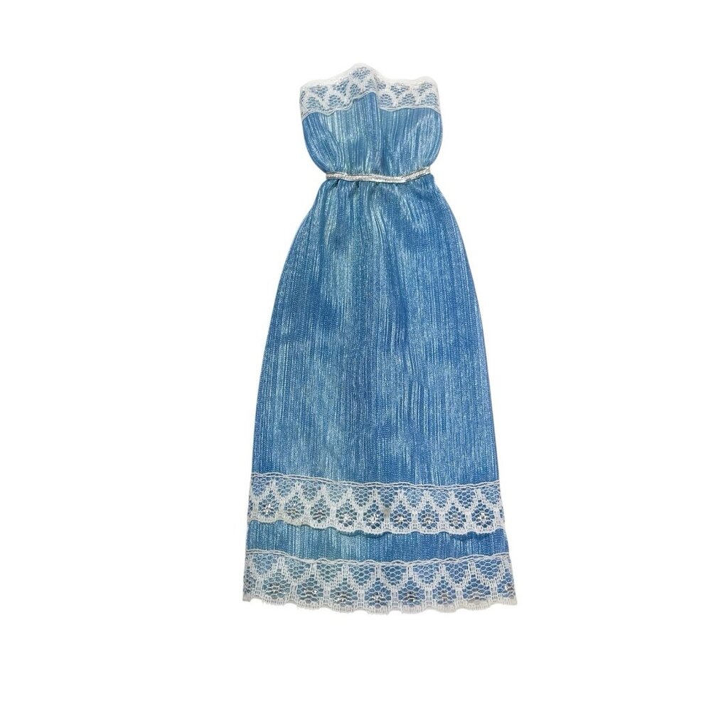 Vintage Barbie 1982 Romantic Nights 5712 Blue Strapless Lace Dress